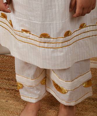 Ivory cotton woven kurta paired with palazzo 3