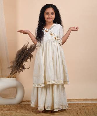 Ivory cotton woven kurta and sharara 1