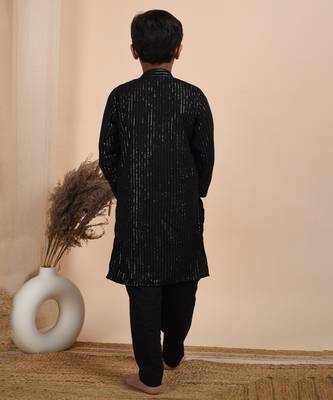Black cotton woven boys kurta pyjama 2