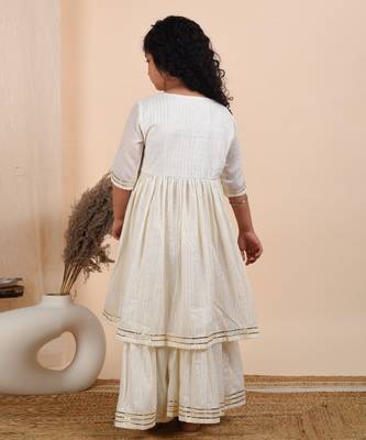 Ivory cotton woven kurta and sharara 2