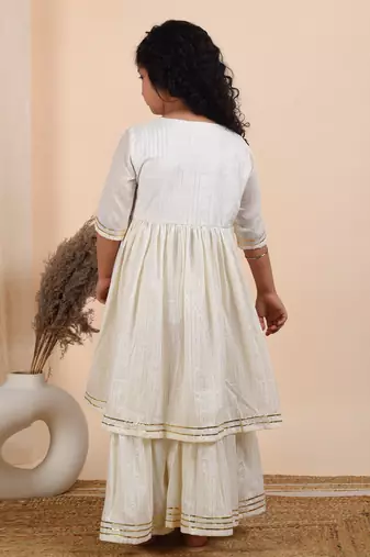 Ivory cotton woven kurta and sharara