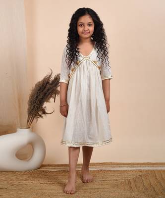 Ivory solid cotton woven dress 1