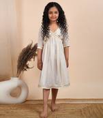 Ivory solid cotton woven dress