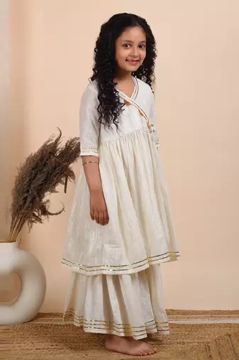 Ivory cotton woven kurta and sharara