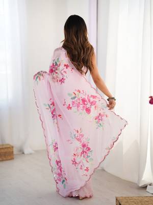 Pink chinon printed saree 2