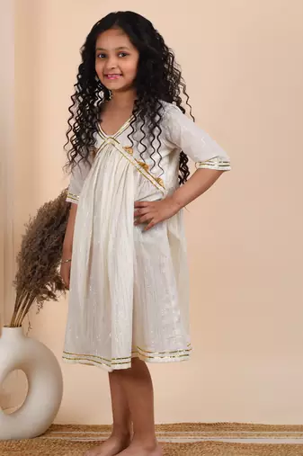 Ivory solid cotton woven dress