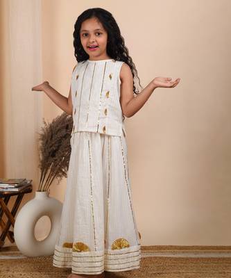 Ivory cotton woven top with skirt set 1