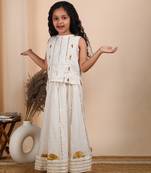 Ivory cotton woven top with skirt set