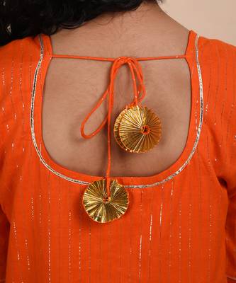 Orange cotton woven kurta sharara with dupatta 3