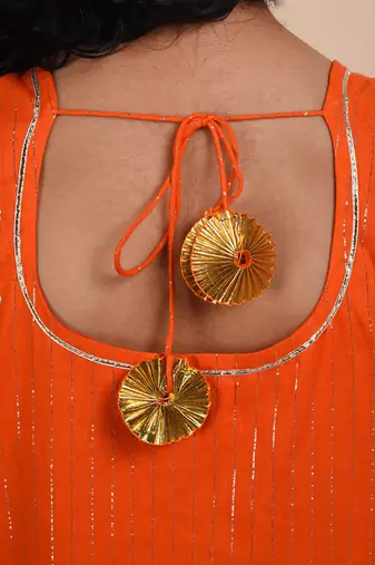Orange cotton woven kurta sharara with dupatta