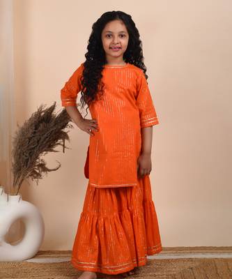 Orange cotton woven kurta and sharara 1