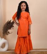 Orange cotton woven kurta and sharara