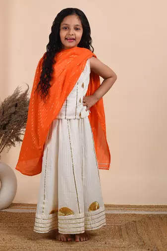 Ivory cotton woven top paired with skirt