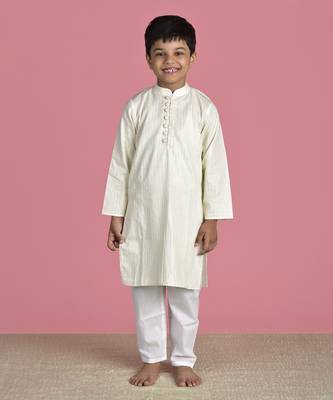 Ivory cotton woven boys kurta pyjama 1