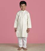 Ivory cotton woven boys kurta pyjama