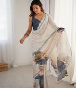 Cream chinon printed saree