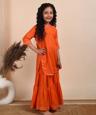 Orange cotton woven kurta and sharara 3