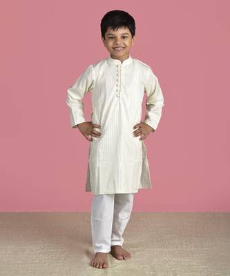 Ivory cotton woven boys kurta pyjama 2