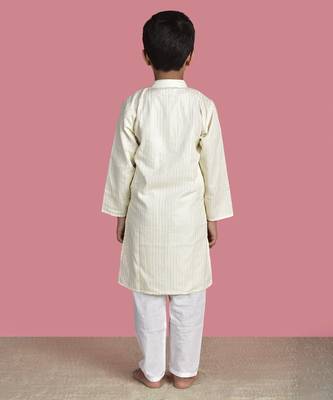 Ivory cotton woven boys kurta pyjama 3