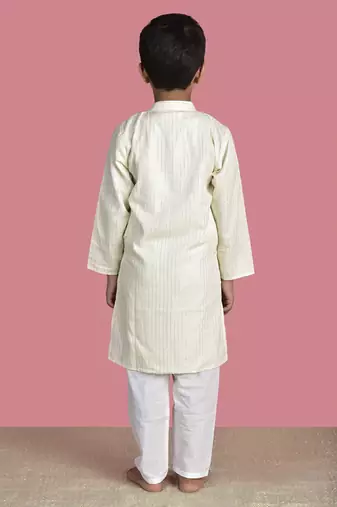 Ivory cotton woven boys kurta pyjama