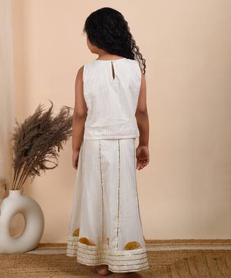 Ivory cotton woven top paired with skirt 4
