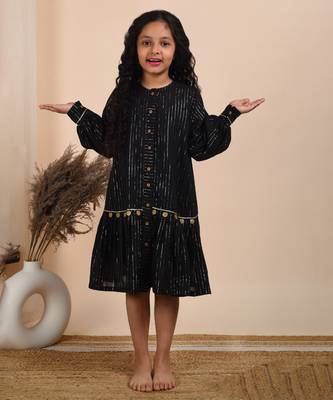 Black solid cotton woven dress 1