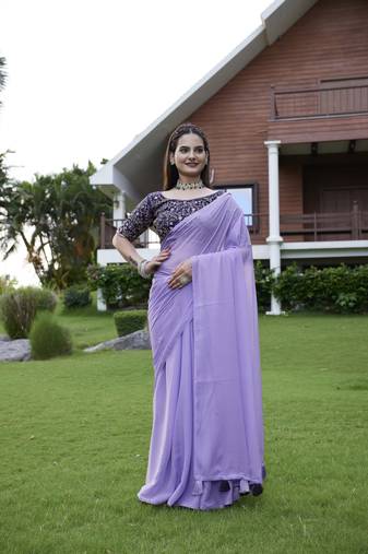 Lanender fancy saree with embroidered blouse