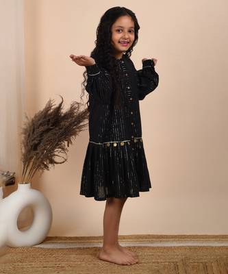 Black solid cotton woven dress 3
