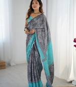 Grey chinon printed saree