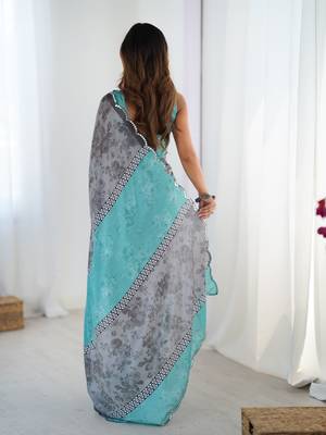 Grey chinon printed saree 2