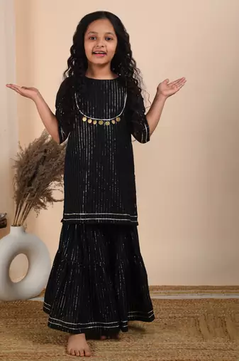 Black cotton woven kurta and sharara