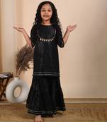 Black cotton woven kurta and sharara