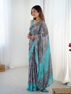 Grey chinon printed saree 4