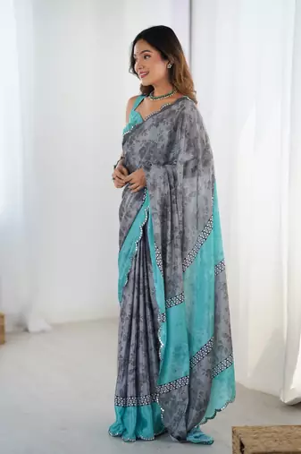 Grey chinon printed saree