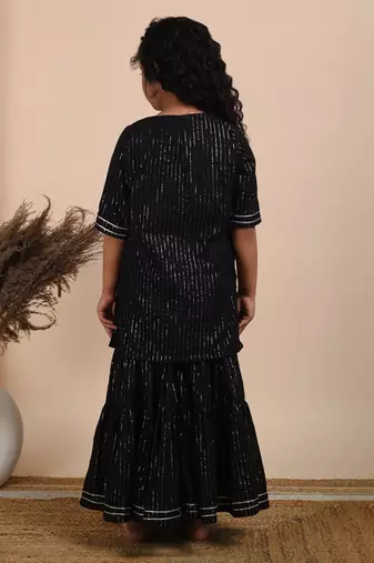 Black cotton woven kurta and sharara