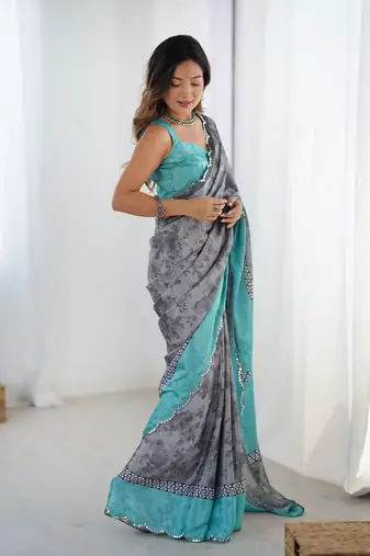 Grey chinon printed saree