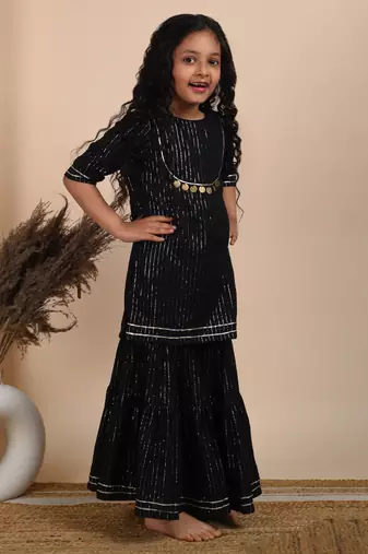 Black cotton woven kurta and sharara