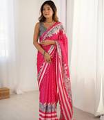 Pink chinon printed saree