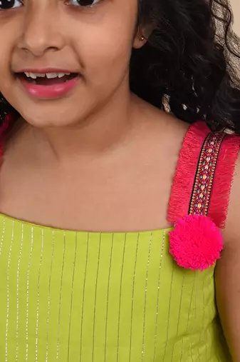 Green cotton woven kurta paired with palazzo