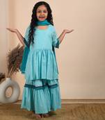 Blue cotton woven kurta sharara with dupatta