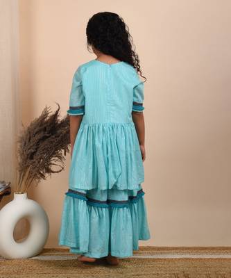 Blue cotton woven kurta sharara with dupatta 2