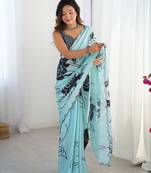 Sea green chinon printed saree