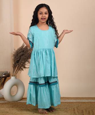 Blue cotton woven kurta and sharara 1
