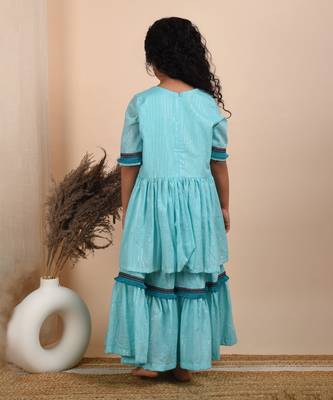 Blue cotton woven kurta and sharara 2