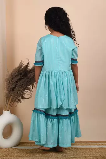 Blue cotton woven kurta and sharara