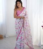 Off white chinon printed saree