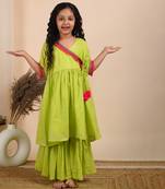 Green cotton woven kurta and sharara