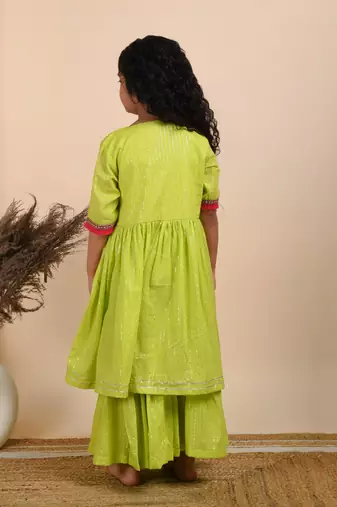 Green cotton woven kurta and sharara