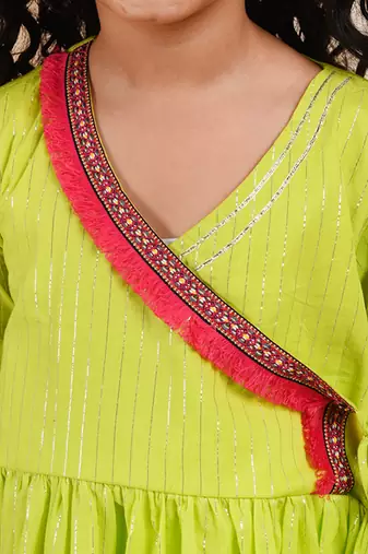 Green cotton woven kurta and sharara
