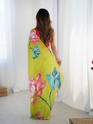 Green chinon printed saree 2